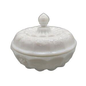 Westmoreland Milk Glass Candy Dish with Lid Grapes Leaves